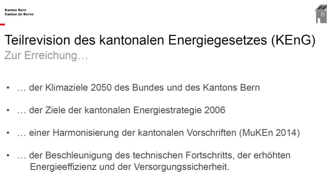 Revidiertes kantonales Energiegesetz tritt am 1. Januar 2023 in Kraft